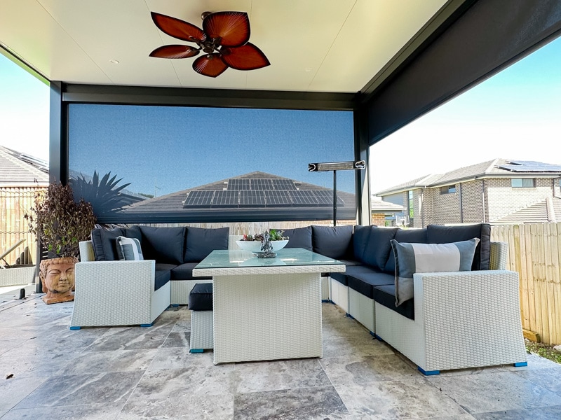 Home addition range - insulated patio and Zipscreen outdoor blinds