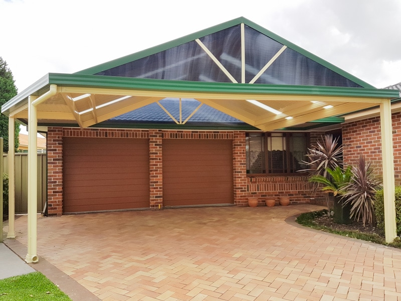 Combination of flat and gable roof carport