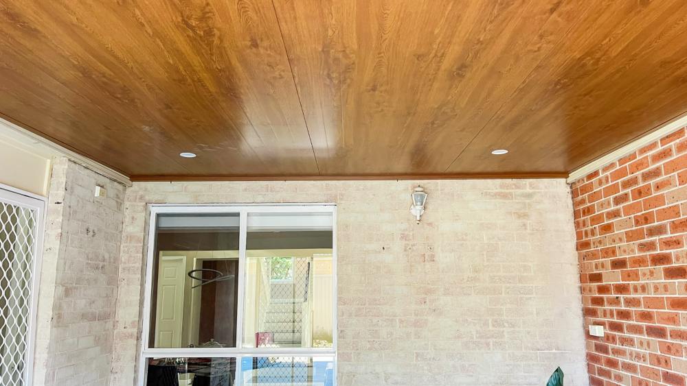 Insulated Ceiling with Versiclad Versalink Luxline Golden Oak Installed at Rouse Hill