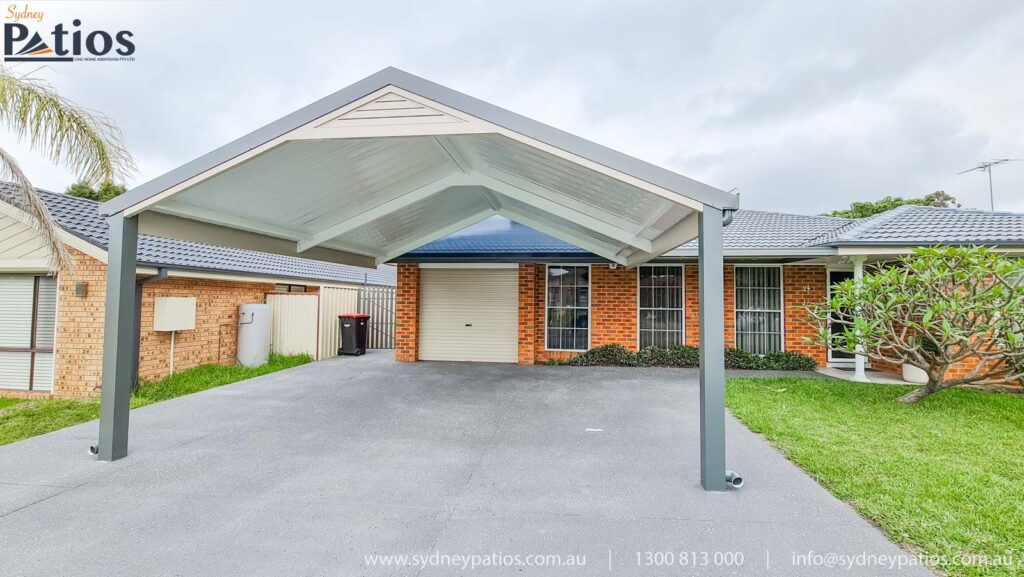 Custom open gable carport by Sydney Patios in St. Clair