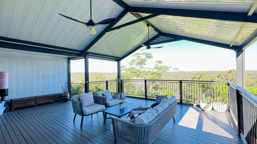 Gable Patio Awning with Lysaght Flatdek & Roofing & Ceiling Fan at Mount Kuring-gai (1)
